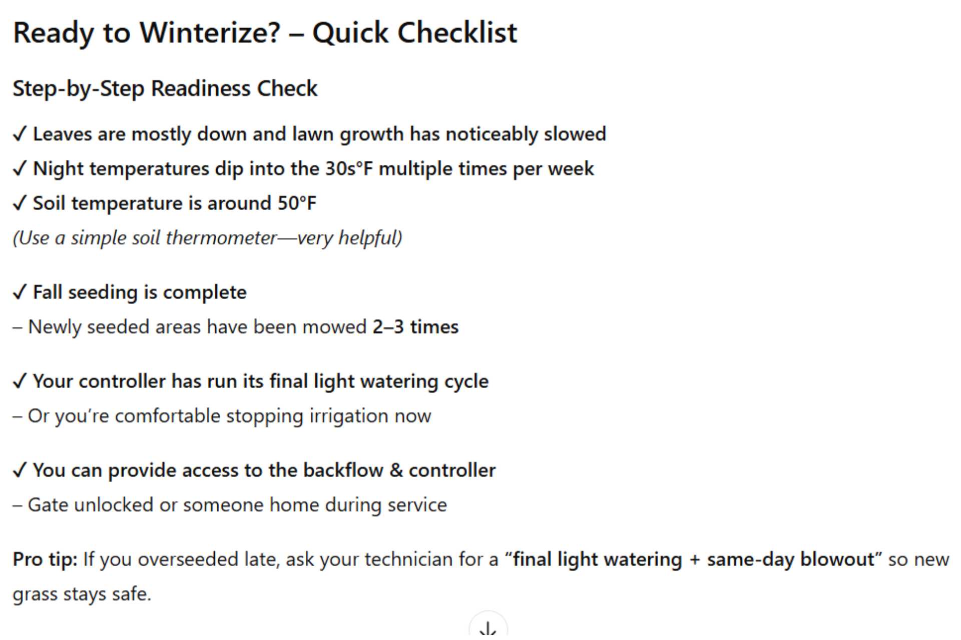 5 smart signs it’s time to schedule professional irrigation winterization (before a hard freeze ruins your day) Infographic - Turf Rain