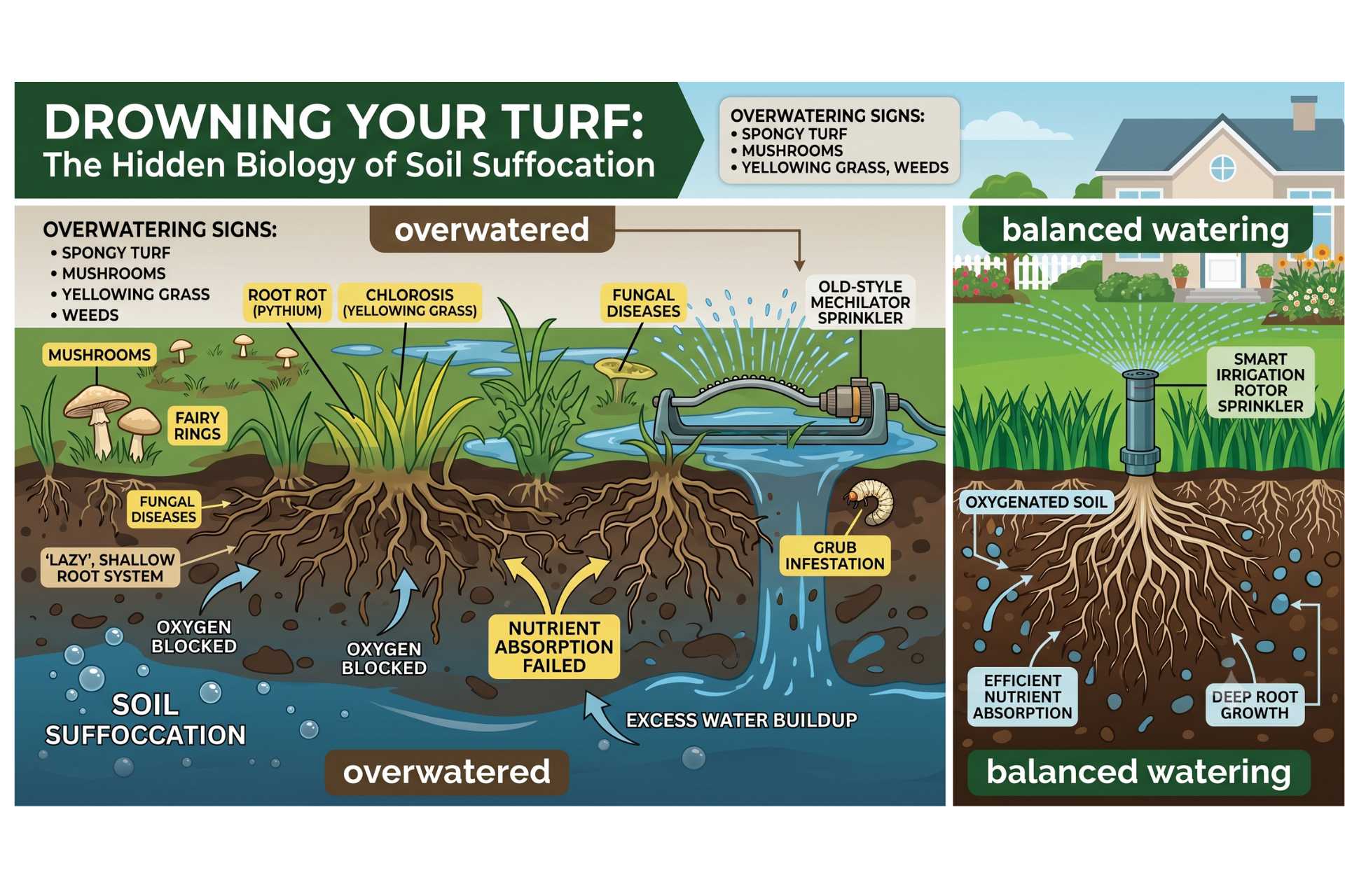 Drowning Your Turf: The Hidden Signs of Overwatering (And Why Manual Watering is Ruining Your Lawn) (Infographic)- Turf Rain